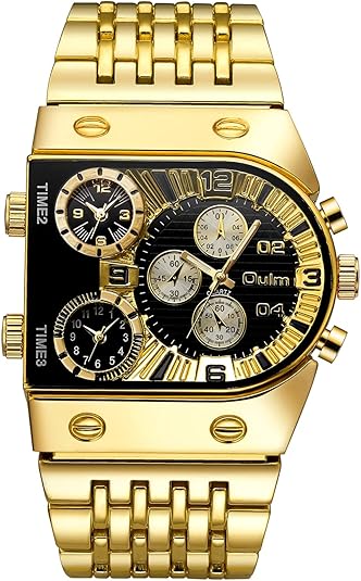 Multi-Time Zone Military Stainless Steel Male Dress Wristwatch