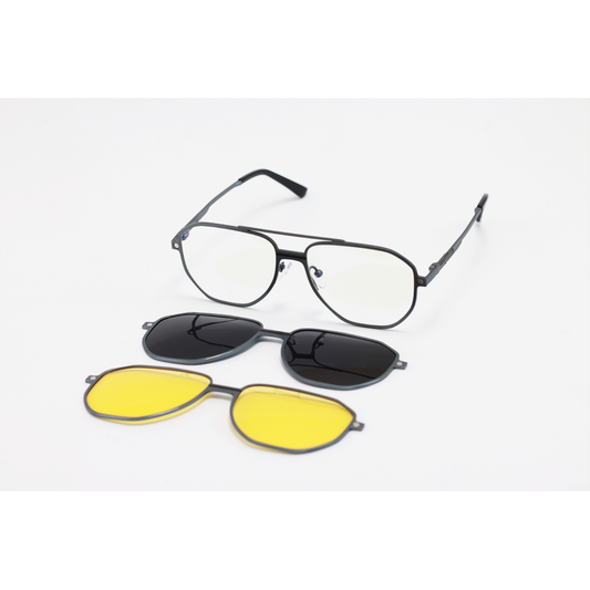 Dior - 7037 - Grey - Metal - Blue Cut - Dual - Polarized - Attachment - Eye Wear - Sunglasses