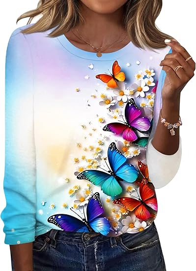 TCOT Women Long Sleeve Crew Neck Tee Tops Trendy Casual Dressy Blouses Spring Clothes Pullover Shirts