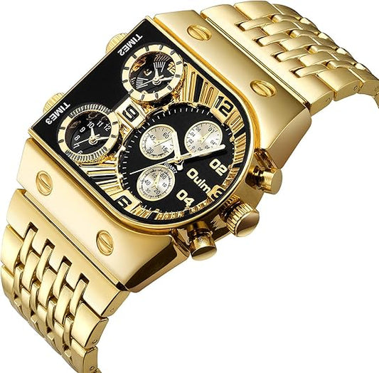 Multi-Time Zone Military Stainless Steel Male Dress Wristwatch