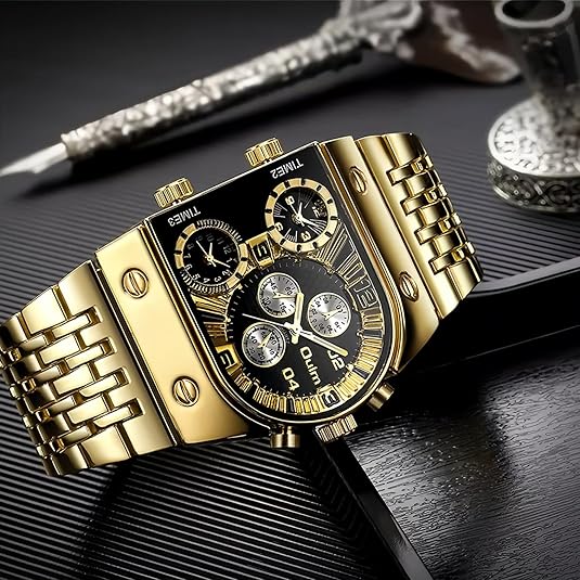 Multi-Time Zone Military Stainless Steel Male Dress Wristwatch